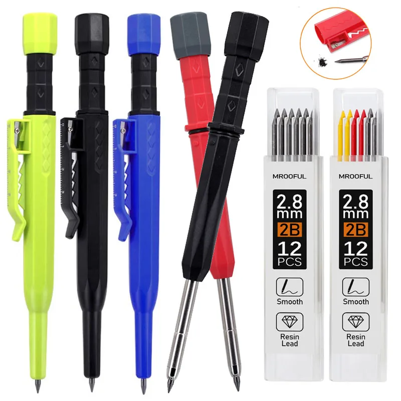 

3pcs/set 2.8mm Long Nose Woodworking Mechanical Pencil Set, Plastic Pen Cap with Built-in Sharpener, for Architects Marking Tool