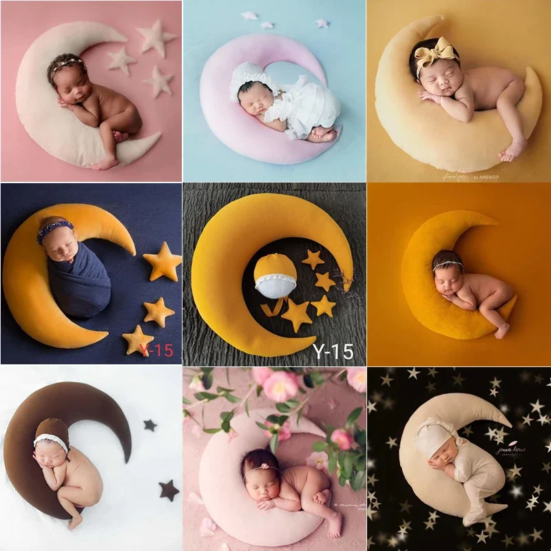 

Baby Posing Crescent Pillow Newborn Photography Props Accessories Stars Hat Studio Baby Photo Decoration Moon Fotografia