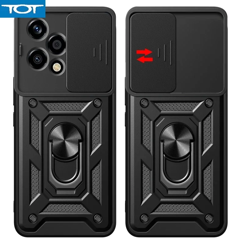 

Shockproof Armor Slide Lens Protection Case For Honor 200 Lite 200 Pro 200 Smart Magnetic Car Ring Holder Cover For Honor 200Pro