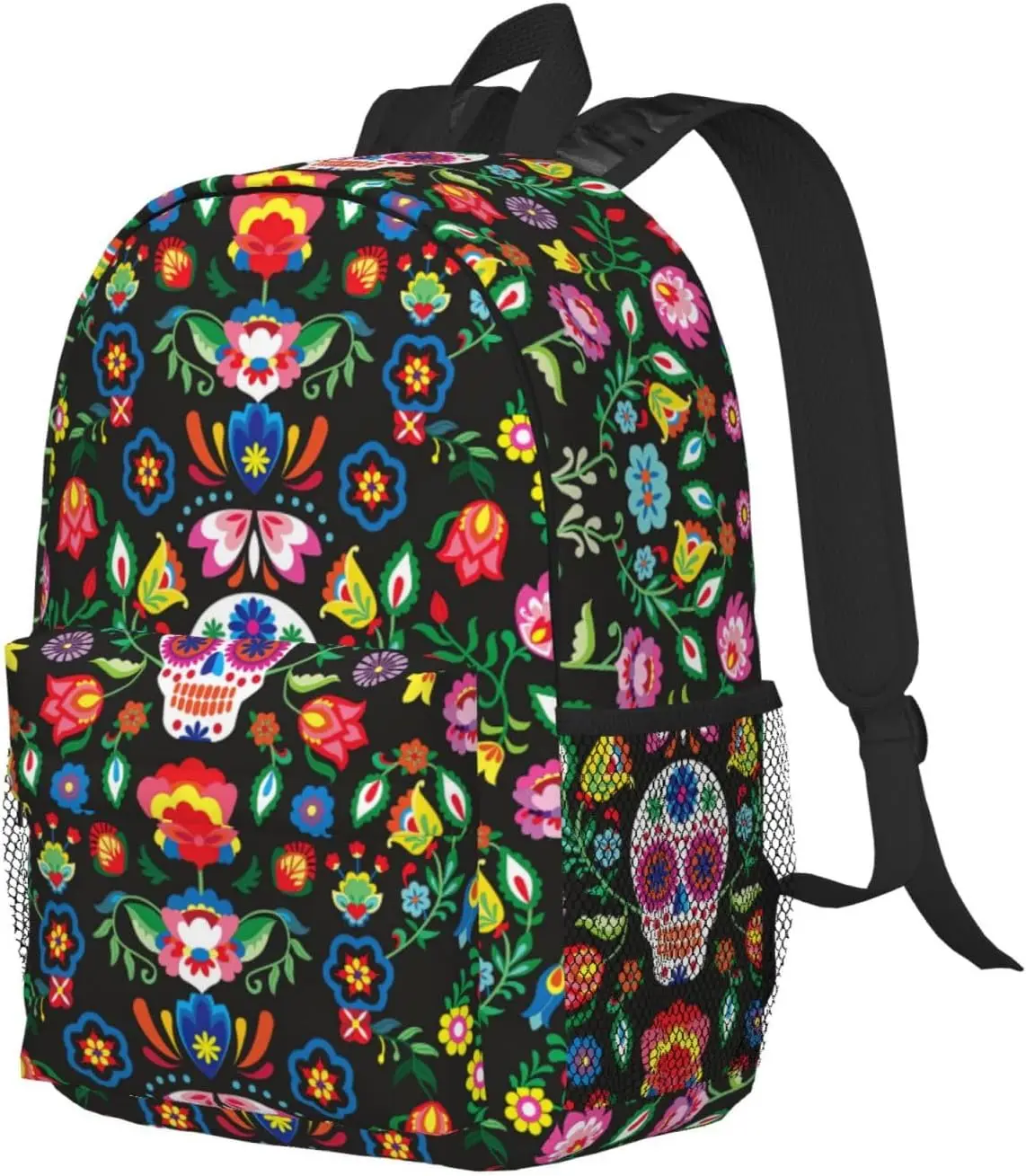 Sugar Horror Skull and Flowers Print Adults Backpack Lightweight Backpacks for Hiking Work Laptop Backpack Men Women