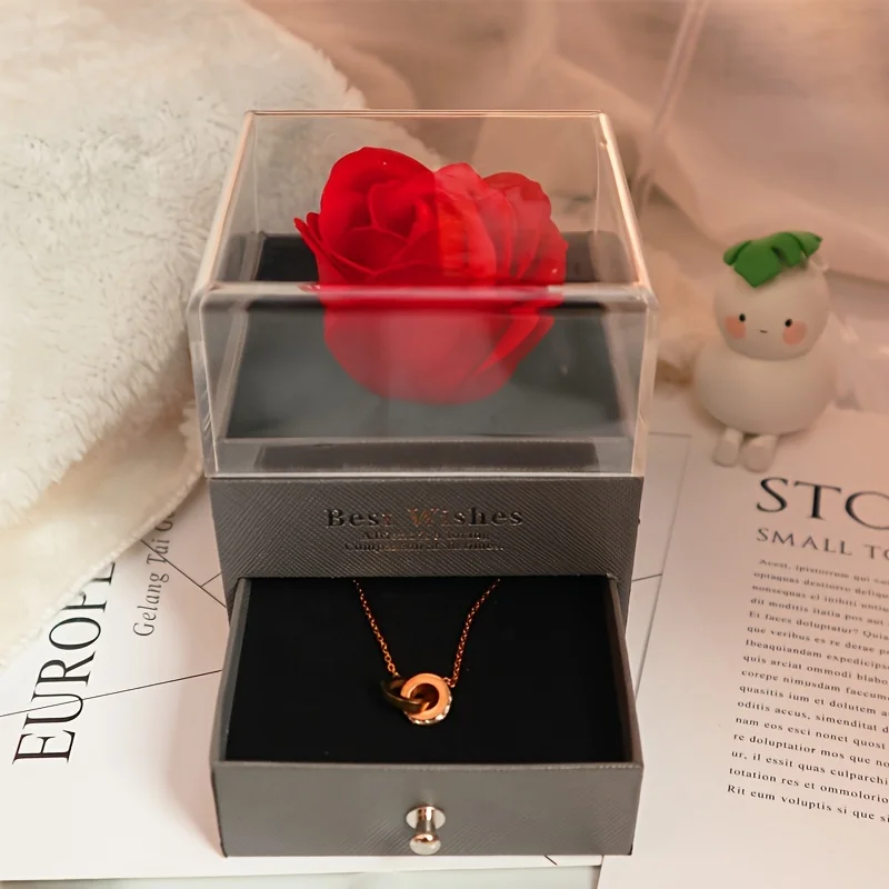 Collar elegante de circón con forma de corazón con caja de regalo de rosas de lujo para mujer, regalo de Navidad para el Día de San Valentín, novedad de 2023 en joyería