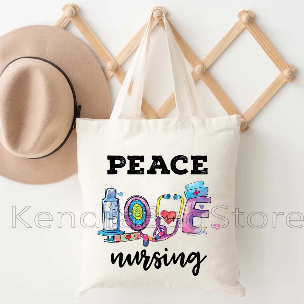 الحب السماعة سوبر التمريض ممرضة الحياة RN عيد الحب طالب ممرضة التقدير الهدايا قماش حقيبة كتف حقيبة يد للمتسوقين