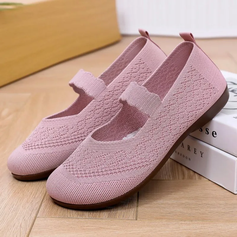 

Women's Fashion Mesh Knit Breathable Mary Jane Flats Round Toe Elastic Strap Comfortable Walking Casual Slip on Ladies Footwears