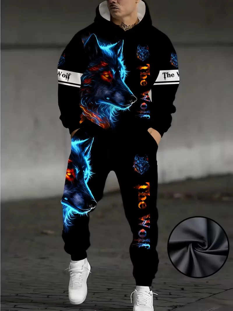 Flame Lion Pullover Hoodies Sets 3d Printing Men Women Fashion Hoodie+Pant 2 Piece Sets Cosplay Tracksuit Suit Mens 2Pcs Sets