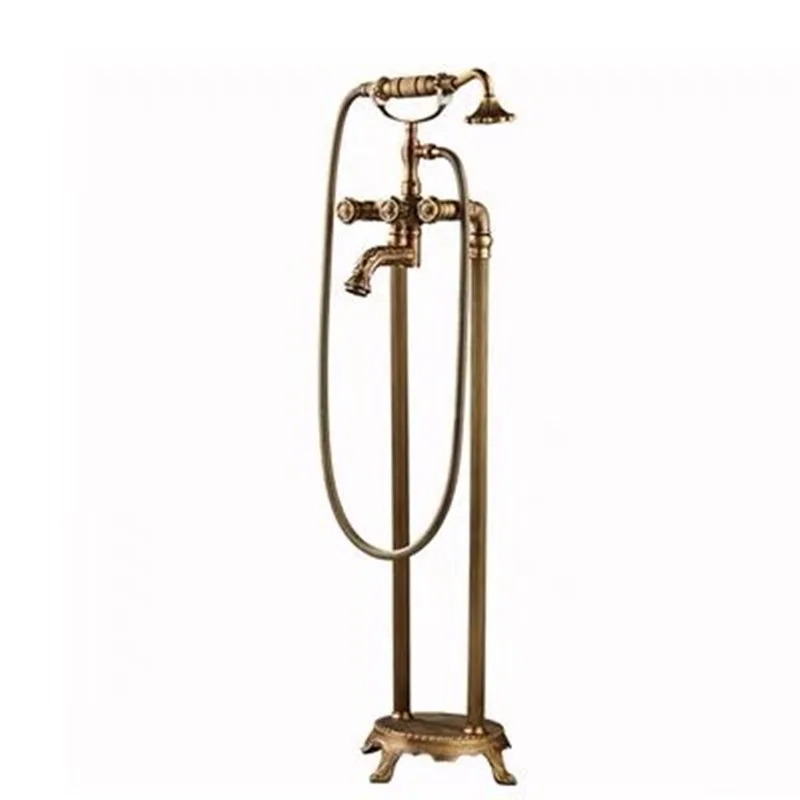 Imagem -06 - Tuqiu Floor Standing Carved Bathtub Faucet Tub Filler Moda Antique Brass Floor Mount com Chuveiro de Mão Banheira Mixer Torneiras