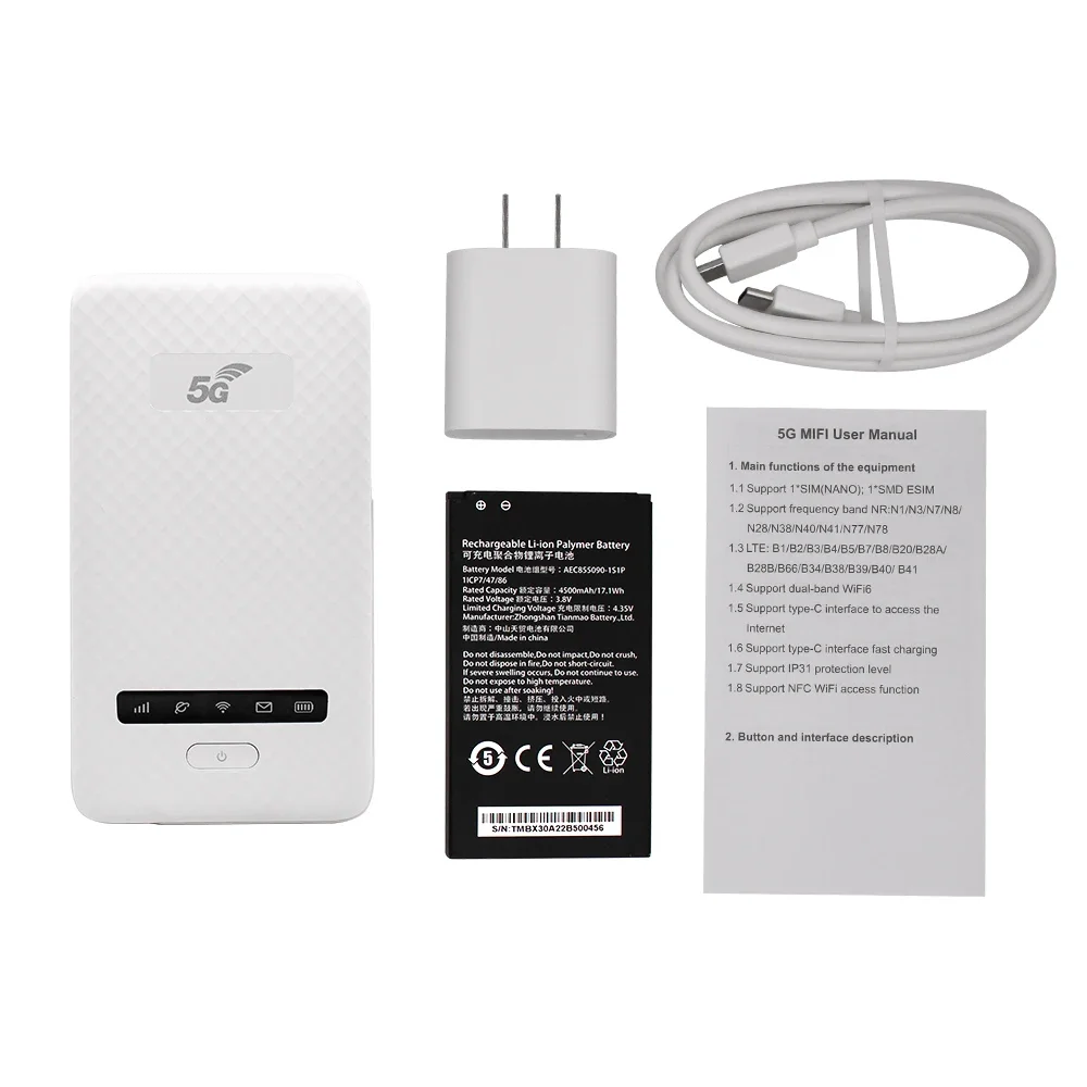 Yeacomm X30 5G 4G Router WiFi wireless portatile Router WiFi tascabile con batteria per i viaggi