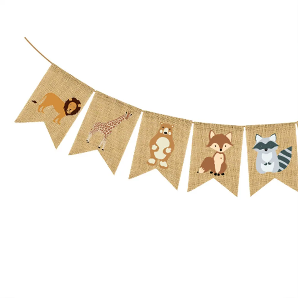 

Animal Banner Linen Material Kids Party Decoration Fishtail Garland Reusable Photo Prop Fun Colorful Animal Theme