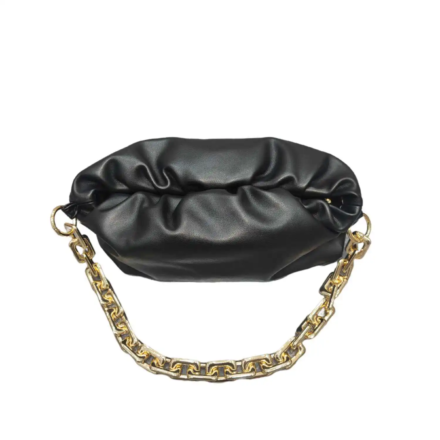 Genuine Leather Shoulder Bag With Thick Chain and Pleated Cloud luxury Design for Women