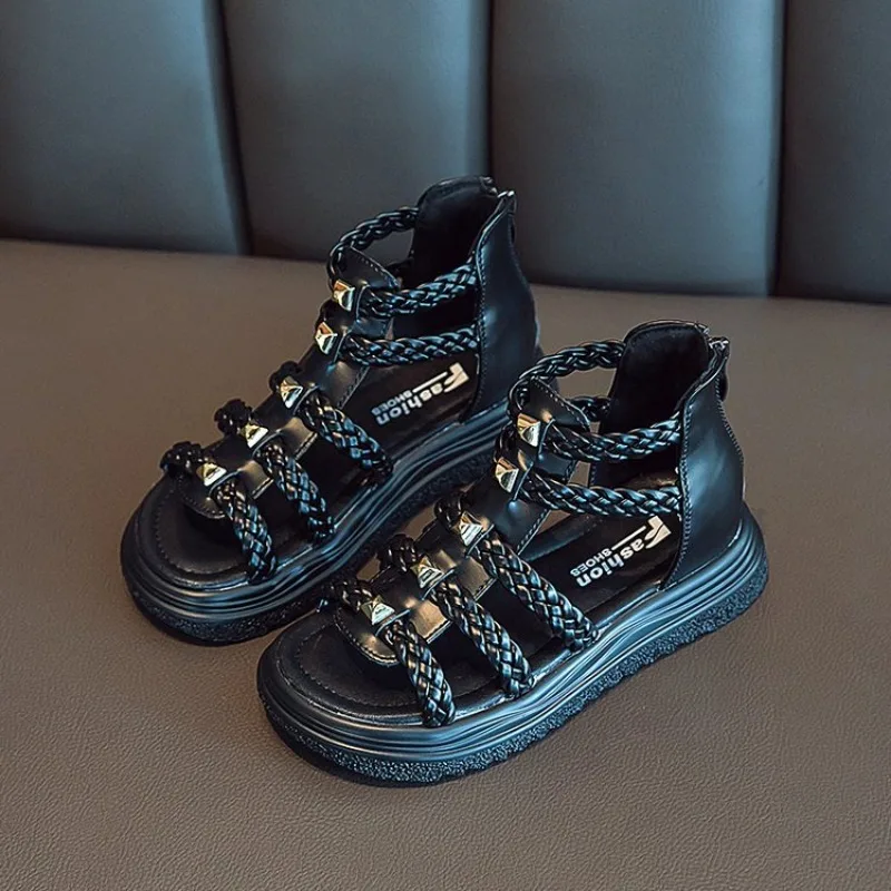 

Fashion children sandals for girls stylish woven high-top sandals mid-to-older kids performance sandals princess style non-slip