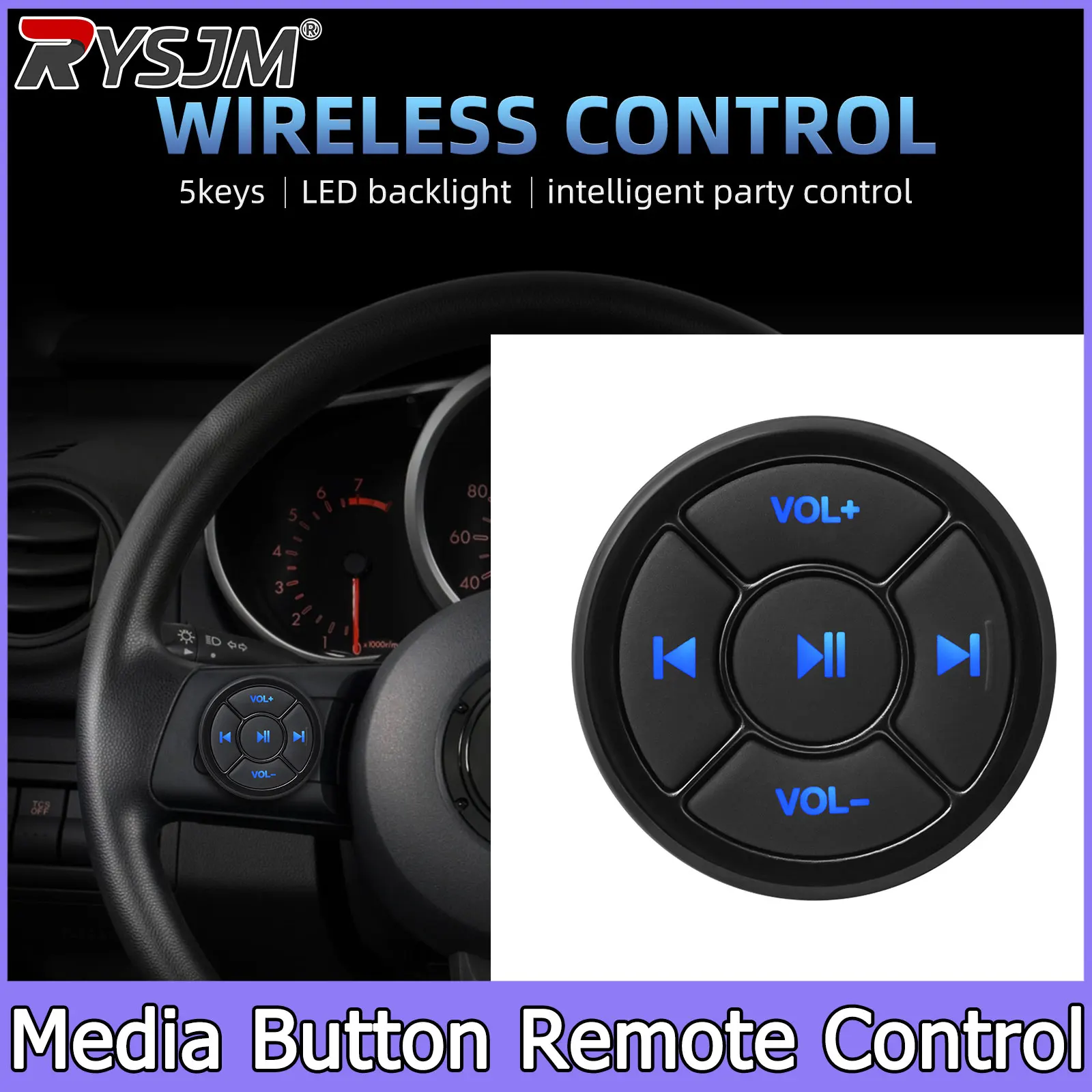 Wireless Bluetooth-compatible Remote Controller Media Button For Car Motorcycle Bike Steering Wheel Music Play For IOS Android