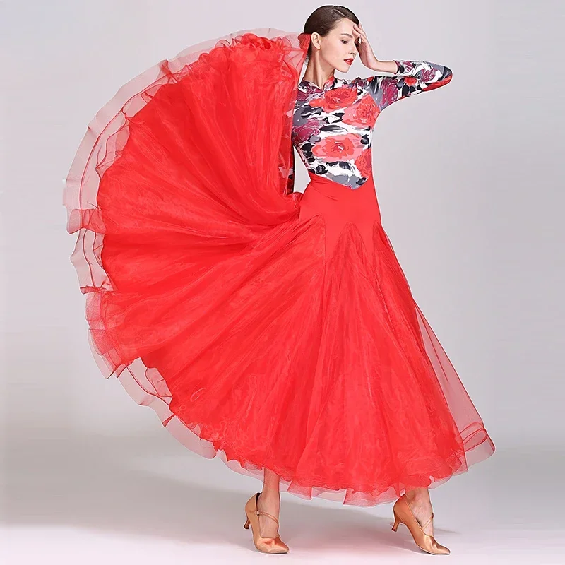 

Customized Modern Dance Dress Ballroom Dance Dress Waltz Big Swing Long Skirt Costumes for Women Уличная Одежда Drag Costume