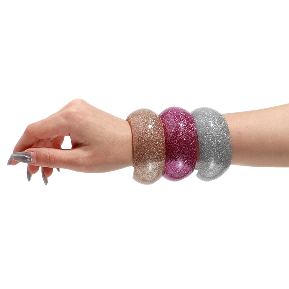 Bohomia Trend Acrylic Glitter Colorful Round Wide Opening Bracelet for Women Resin Geometric  Statement Bracelet Jewelry Gift image 2