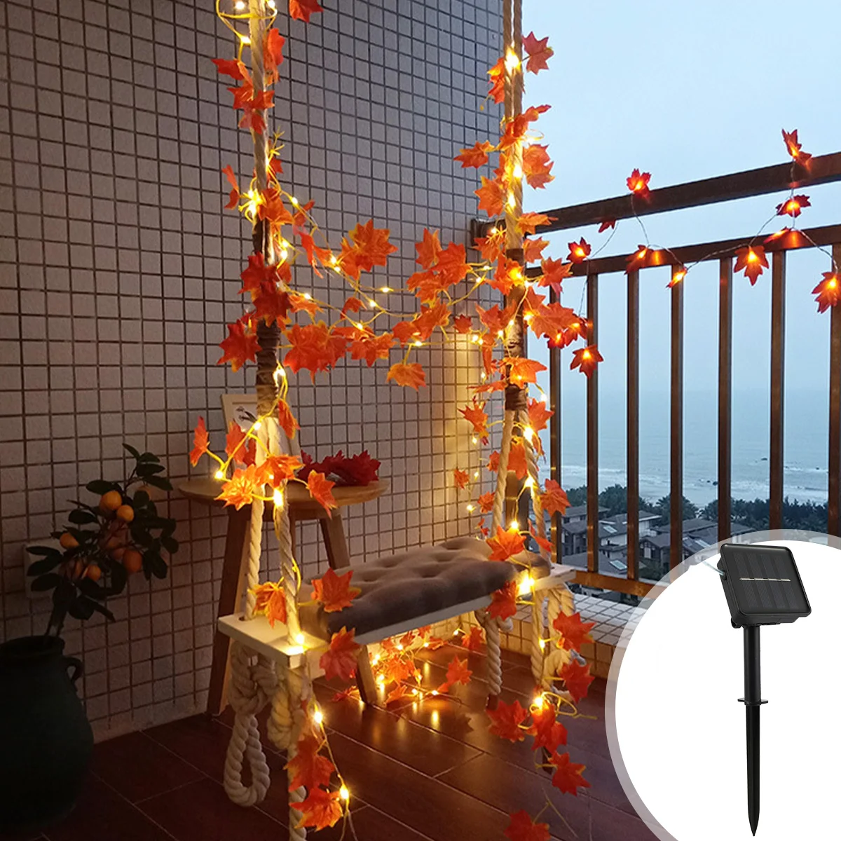 Solar Maple Leaves String Lights LED Fall Leaf Garlands Light with 8 Modes Waterproof Solar Fairy String Lights Garden Decor