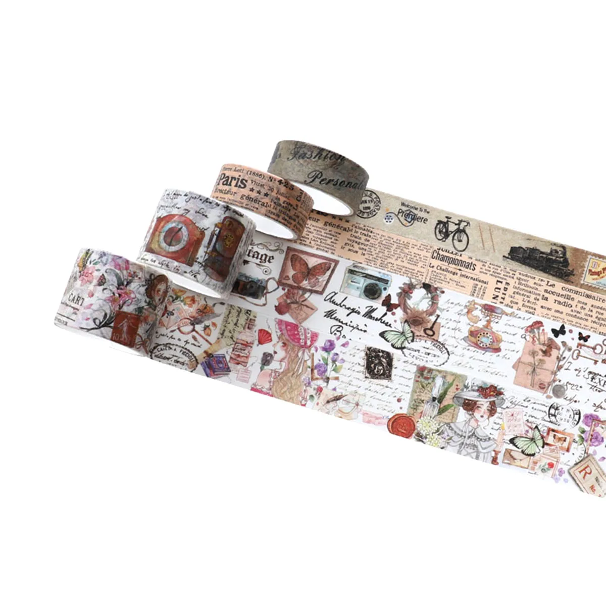 12 لفة/صندوق من شريط واشي ذو طابع عتيق، مشاهد وأنماط مختلفة، مواد تزيين سجل القصاصات المصنوعة يدويًا.