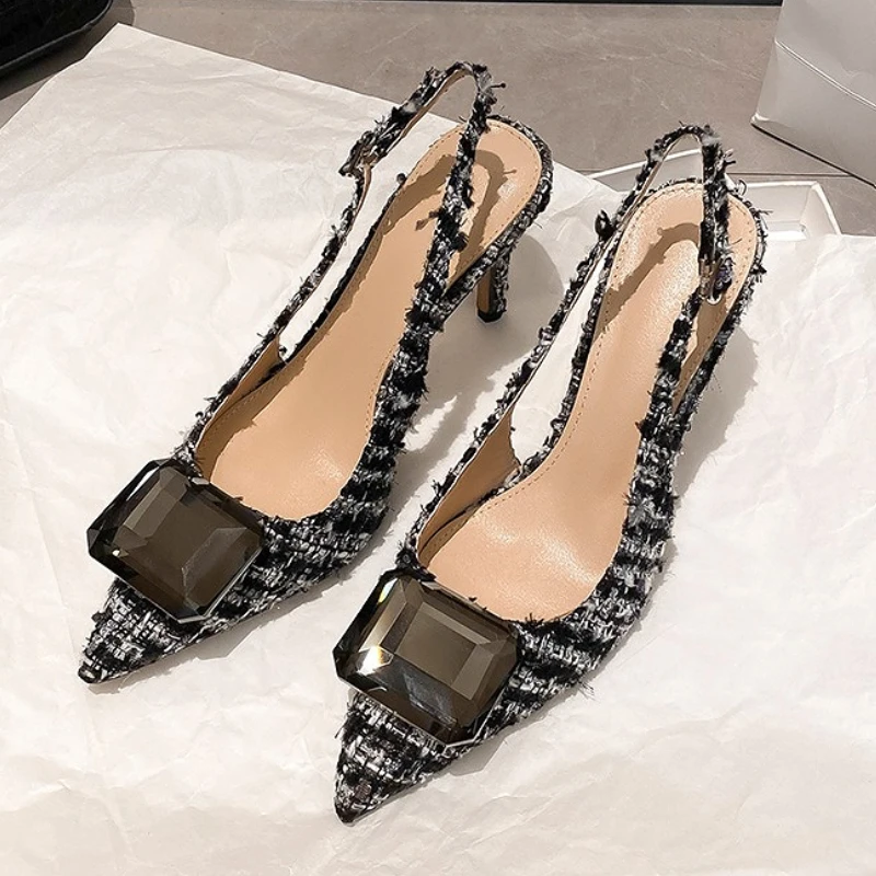 Edelstein Luxus Elegante Spitz Mit Hohen Absätzen Sandalen Frauen Sexy Klassische Slingback High Heels Weibliche Diamanten Designer Pumps Party Schuhe