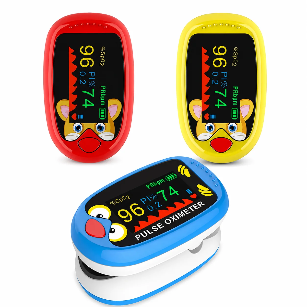 Cartoon Finger Pulse Oximeter Portable Pulse Oximeter with Monitor Child Fingertip Oximeter Precisely Measures Heart Rate