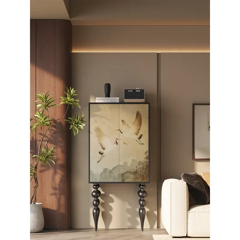 Solid wood chest entrance high-footed locker living room Chinese retro storage locker vertical cabinet