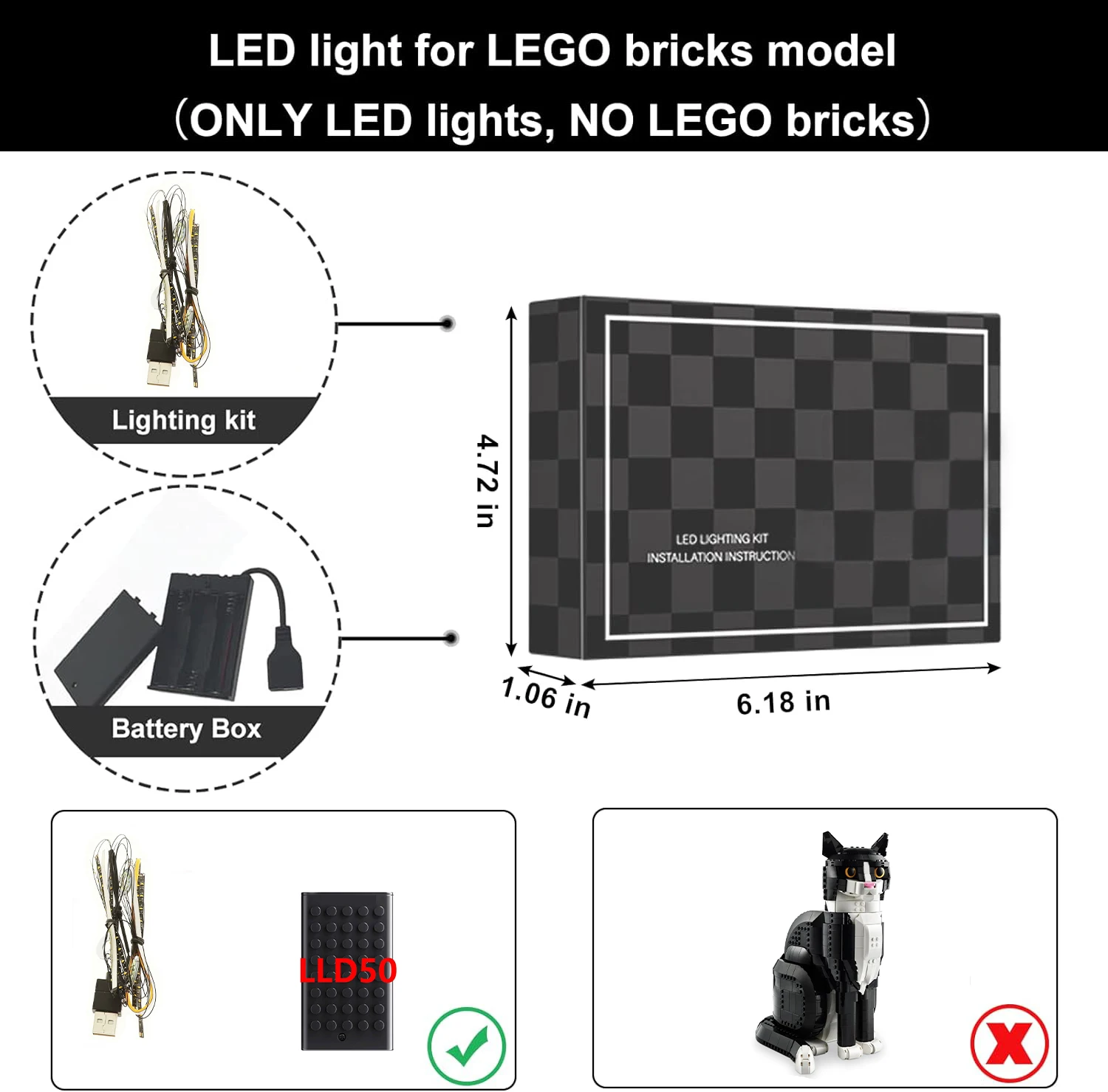 Hprosper LED Light For 21349 Tuxedo Cat Decorative Lamp With Battery Box (Not Include Lego Building Blocks)