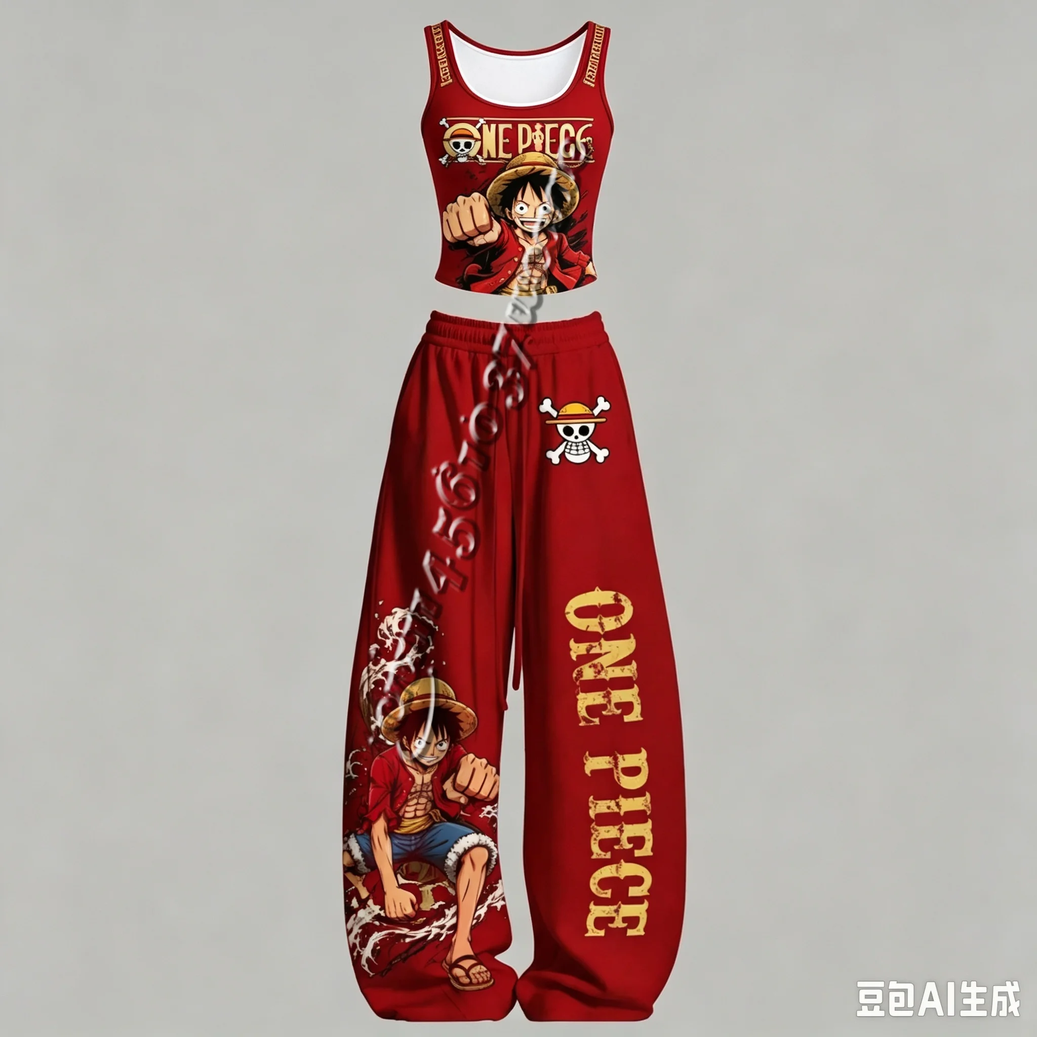 26/27 Neues One Piece Anime-Charakter Tanktop und Weite Hose Set für Männer und Frauen, Unisex Casual 2-Teiliges Outfit, Familienoutfit – Detail 9