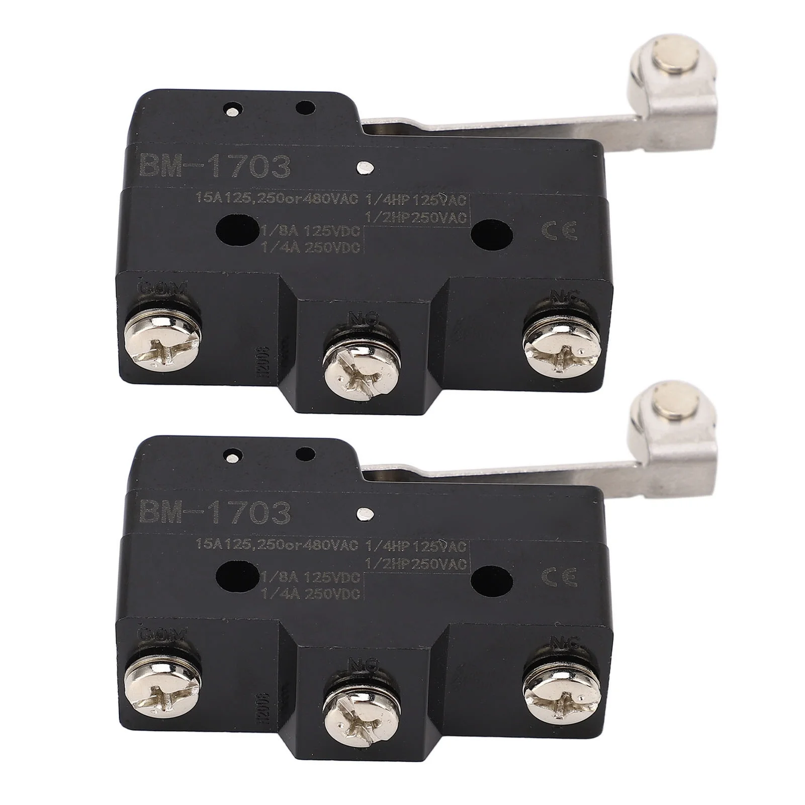 2PCS Micro Limit Switches Copper Conductor Silver Contact Hinge Roller Lever Switch NO+NC 250VAC