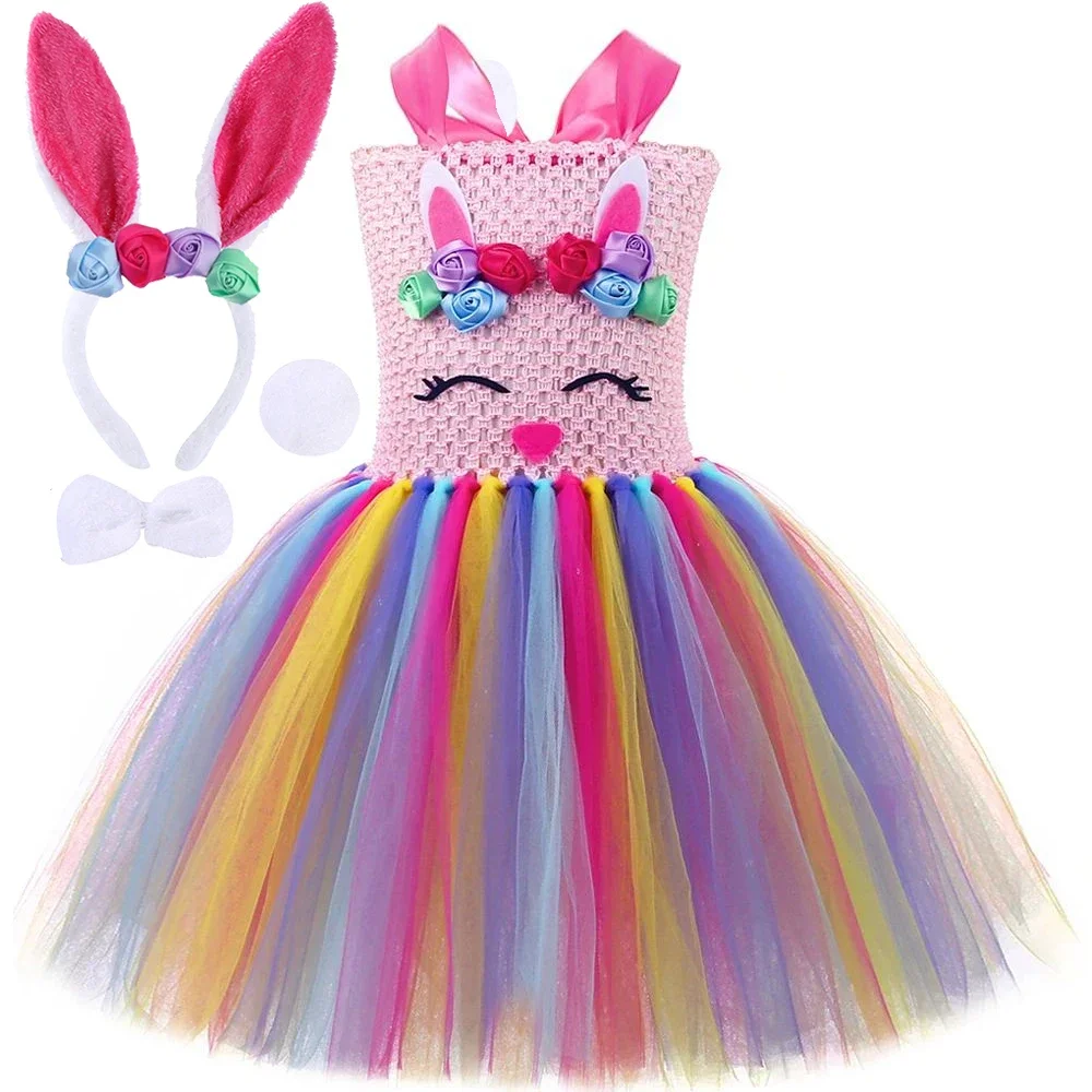 Colorful Funny Bunny Costumes for Baby Girls Easter Holiday Ballet Tutus Dresses for Kids Animal Rabbit Outfits with Ears Set