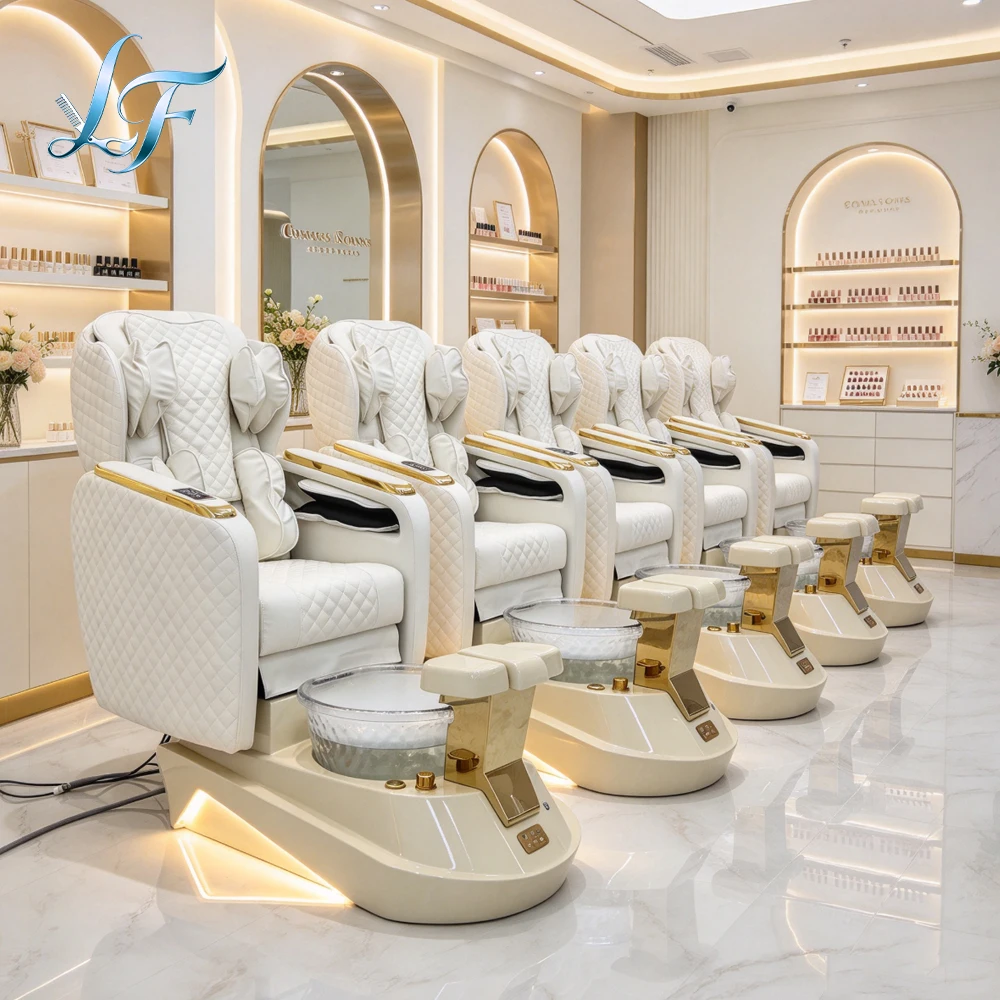 High Grade PU Leather Pedicure Recliner Sofa Electric Recline With Whirlpool Jet Foot Massage Basin For Beauty Nail Salon