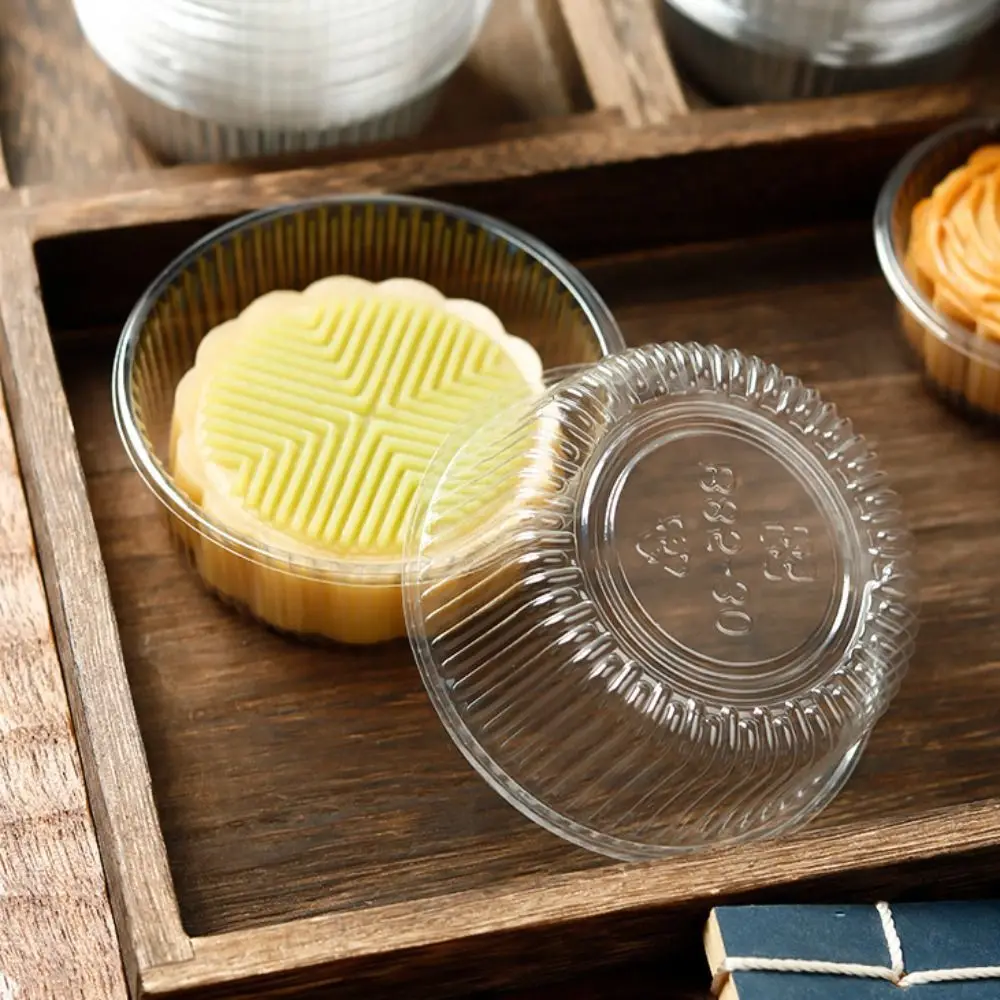 

100pcs Round Mooncake Inner Tray Transparent/yellow Plastic Pastry Packaging Boxes Thickened Moon Cake Holder Egg Yolk Crisp
