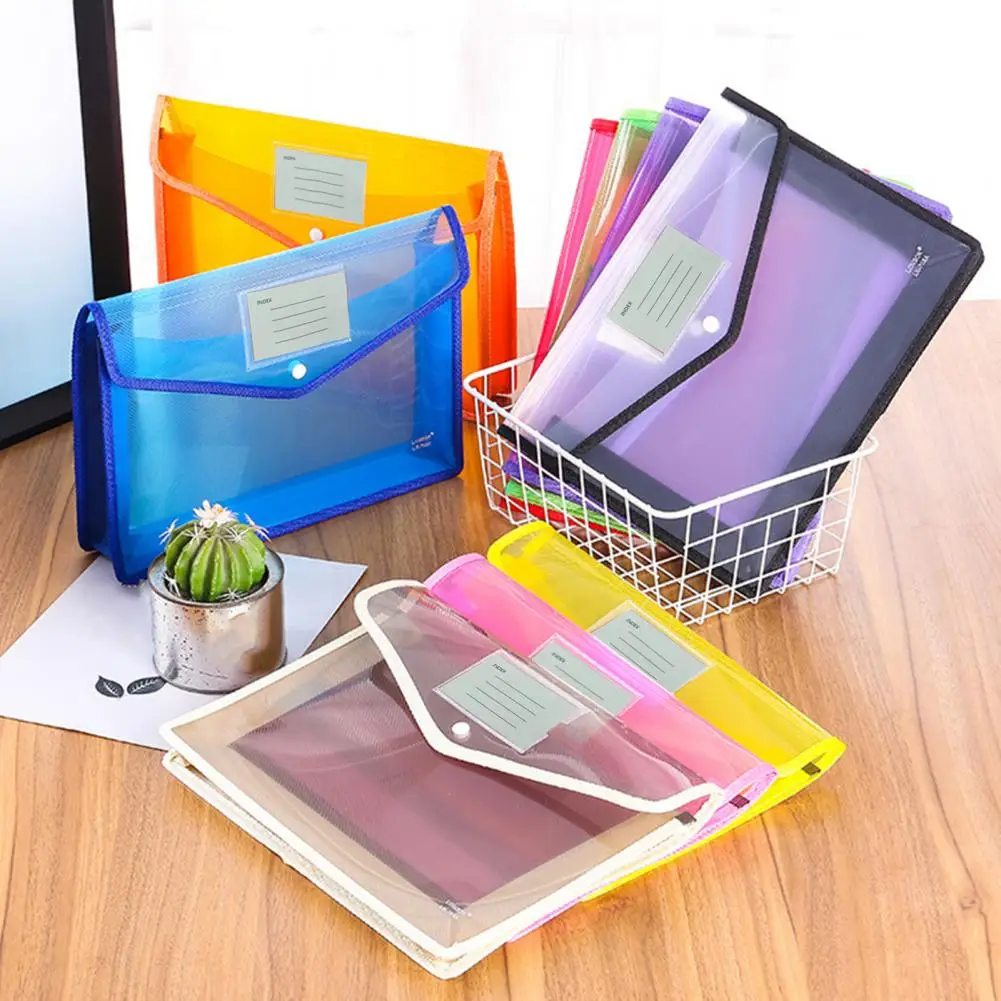 A4 Colorful File Folder with Label Pocket Button Closure for Organizing Examination Paper Document File Organizer School Supply