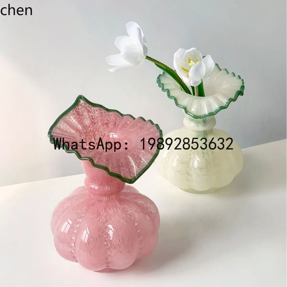 YFY Modern Minimalist Vintage Fenton Style Pumpkin Handmade Glass Vase French Retro Flower Arrangement Desktop Ornament