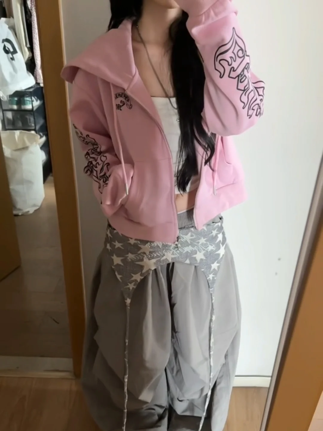 Sweat à capuche rose américain pour femmes, Punk, sanskrit, ample, fermeture éclair, Cardigan ouvert, haut ort, Streetwear, printemps automne