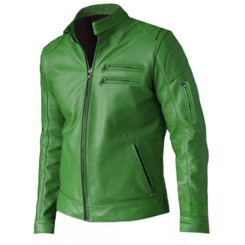 Bike Rider Leather Jacket Men's Genuine Lambskin 100% Front Zip Elegant Outwear