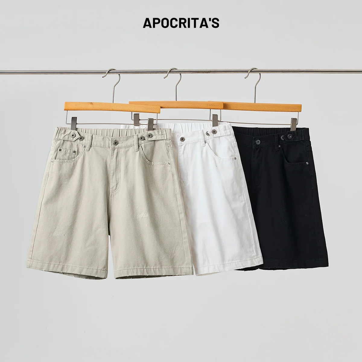 

Men's Casual Cotton Shorts Summer Wear Outerwear Trendy Brand Faded Vintage Hole Punch White Five-Point Pants Loose Waist