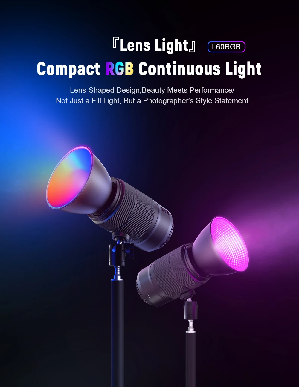 

60W RGB LED Video Light with 12 FX Effects,2500K-6500K,11500lux,Type-C Fast Charging, Bowens Mount for Photography/Videography