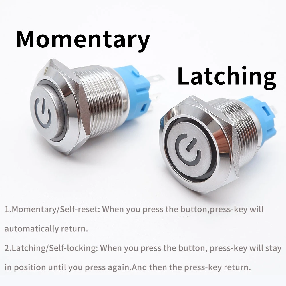 12mm 16mm 19mm 22mm Metalowy przełącznik przyciskowy Wodoodporny 1NO1NC Start Stop LED Światło Czerwony Pomarańczowy Niebieski Zielony Biały 3v 12v 24v 220v — zdjęcie 7