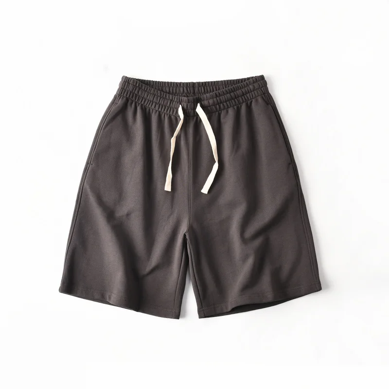 Verão novo americano retro malha cor sólida shorts moda masculina solta elástica wasit cordão esporte casual calças de 5 pontos
