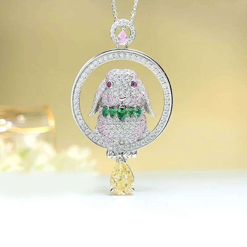 

Desire 925 Silver New Year Yellow Diamond Rabbit Pendant Inlaid with Imported High Carbon Gift Grade Elegance