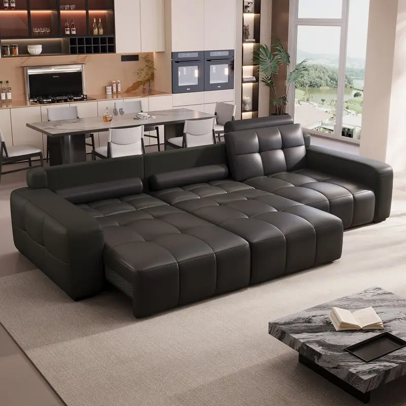 

Electric sofa leather living room retractable sofa bed multi-functional trailer top layer