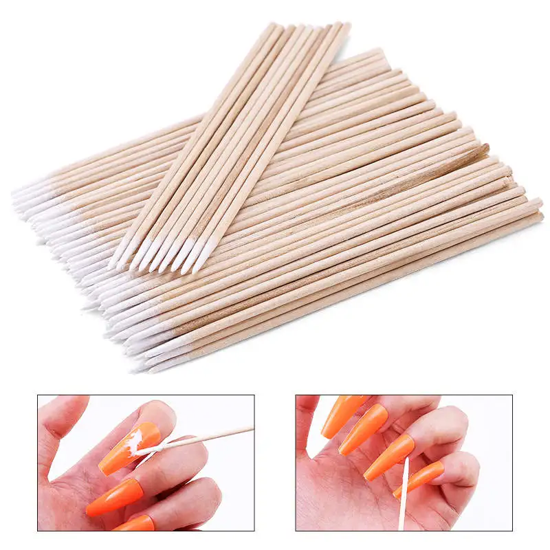 100pcs Eyelash Extension Micro Cotton Swabs Nail Art Polish Remover Clean Tools Detail Corrector  Apply Glue Wooden Cotton Head