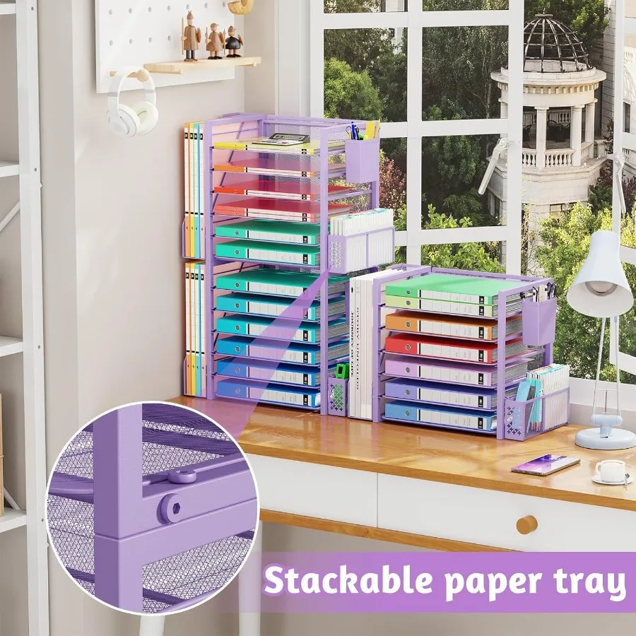 منظم ملفات مكتبي مكون من 6 طبقات مع حامل ملفات صينية الحروف الورقية وحاوية أقلام للمكتب أو المنزل ومساحة العمل باللون الأرجواني الفعالة #6