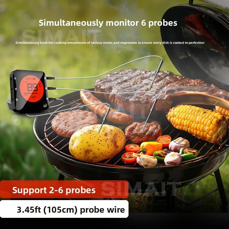 Wireless Bluetooth Meat Thermometer BBQ Kitchen Oven Thermometer 2-6 Probes