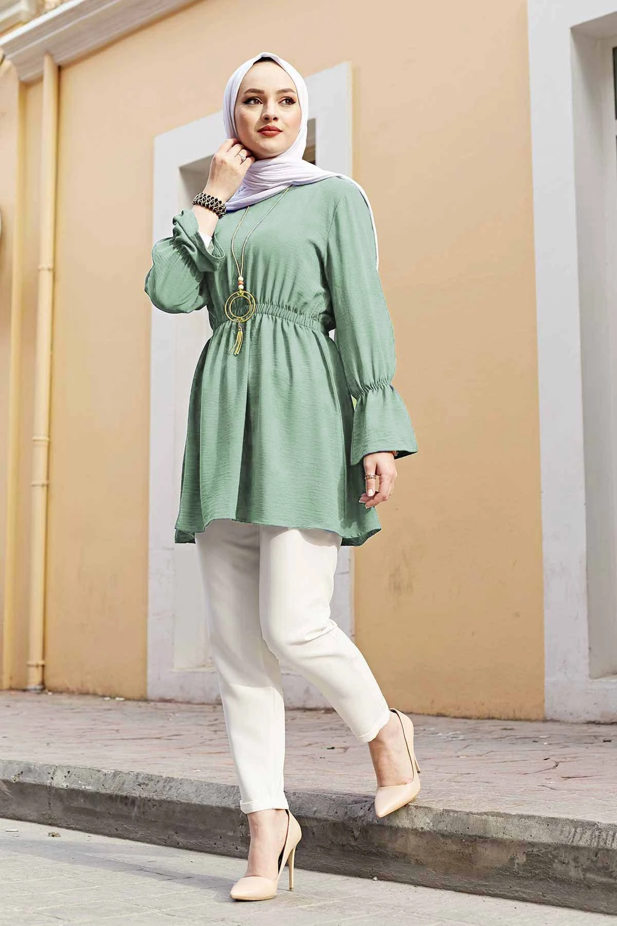 Waist Shirred Aerobin Tunik TH Green Almond Yeşili