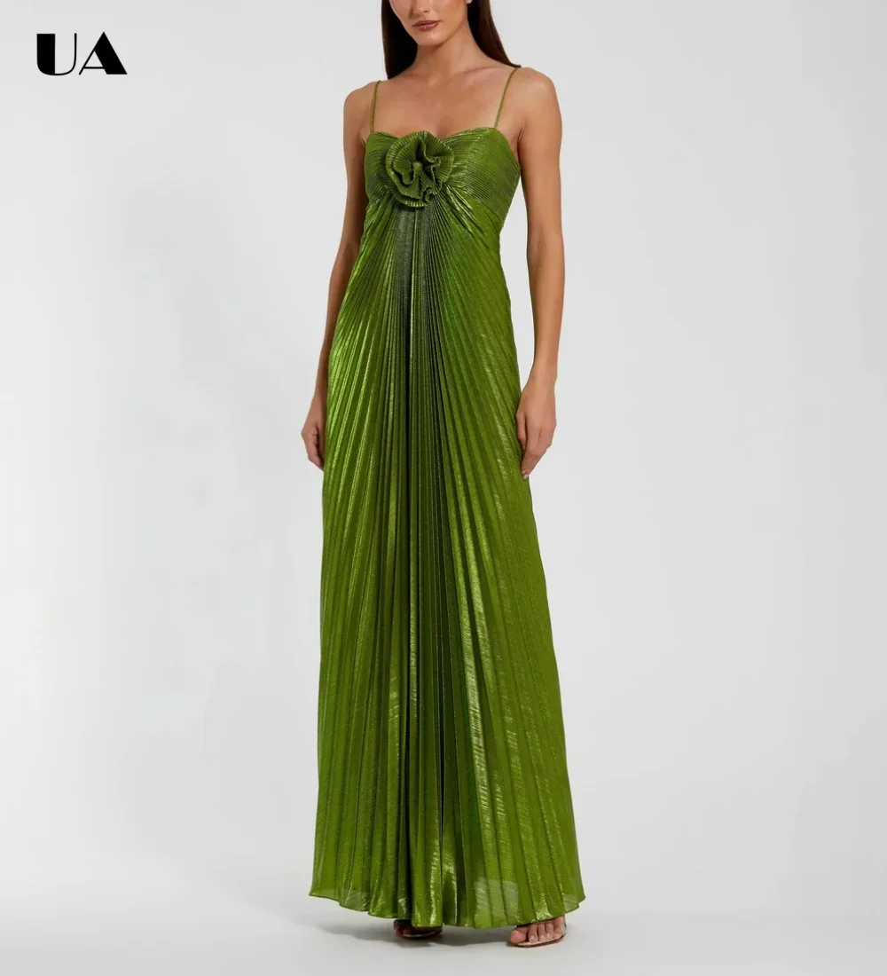 

ULBYANRY Customized Solid 3D Flower Prom Dress for Woman, Elegant Spaghetti Strap Evening Dress, Fashionable Ruched Party Dress