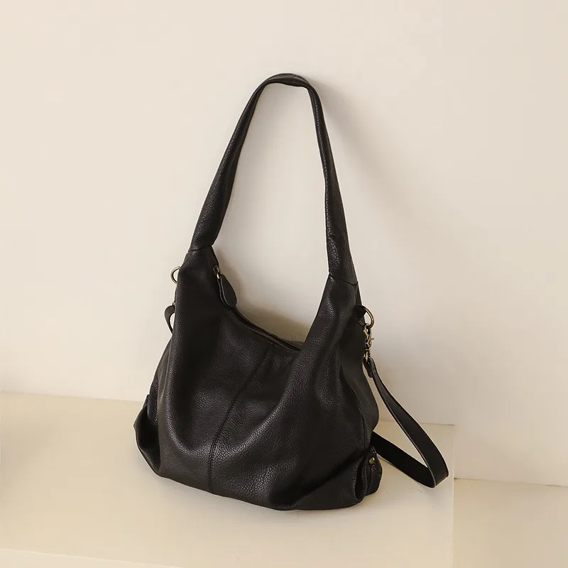 

Nesitu Highend A4 Hobos Full Grain Vegetable Tanned Genuine Leather Women Handbag Shoulder Messenger Bag Black Coffee m9165