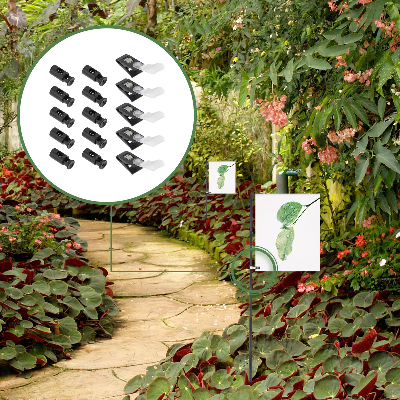 5Sets Garden Flag Stoppers Anti- Strong Rubber Stopper Plastic Clip Flag Pole Fixation Tools Flagpole Fixator