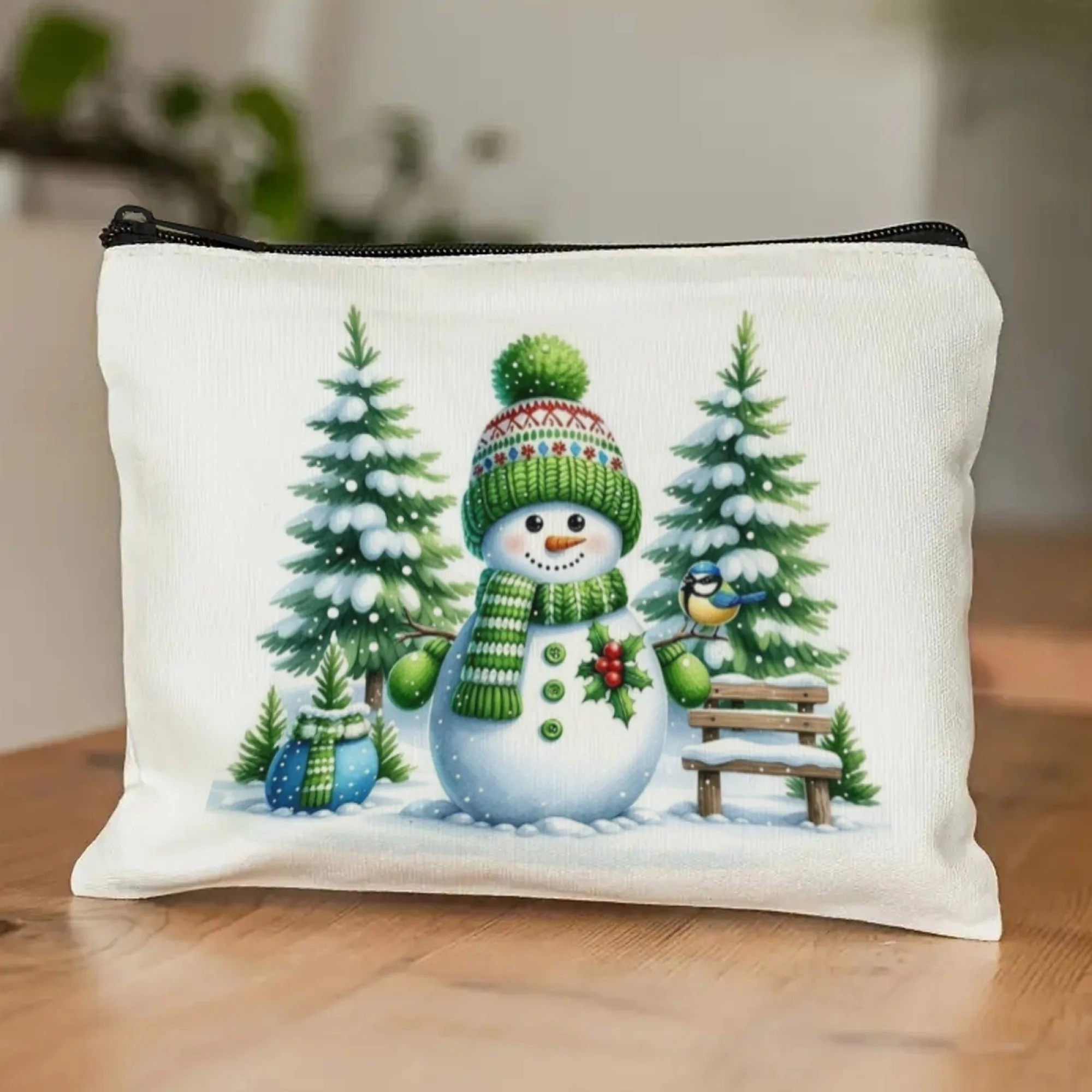

Christmas Snowman Adorable Design Cosmetic Bag Travel Toiletry Bag Cute Makeup Brushes Aesthetic Accessories Storage Bag