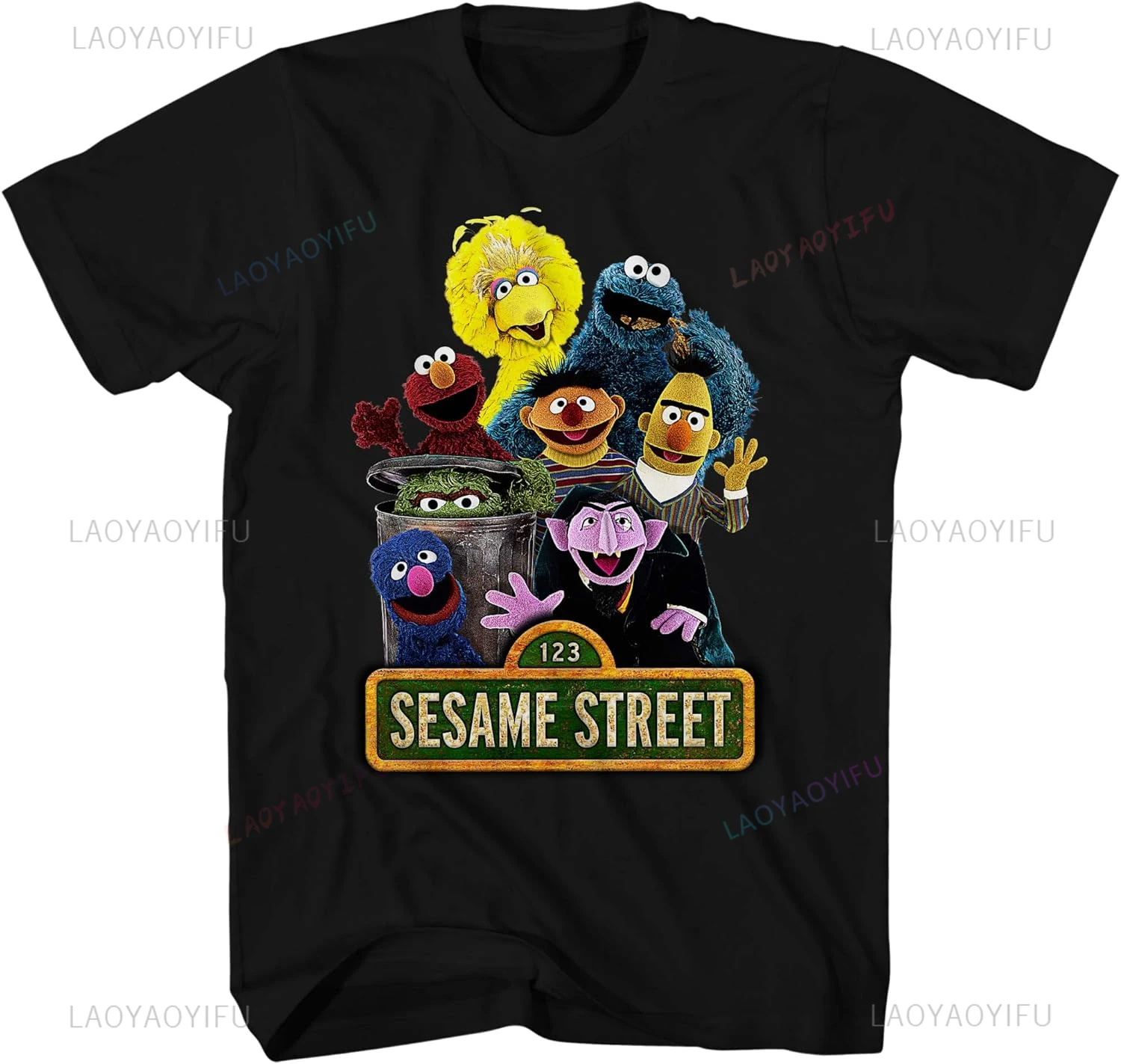 

Men's Classic Shirt Cookie Monster Big Bird T-shirt Trend Harajuku Short Sleeve Unisex Graphic Large T-shirt