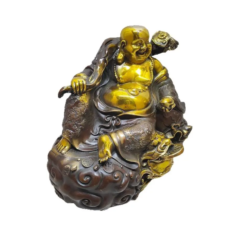 Antique Gilt Bronze Figurine, Big Belly Laughing Buddha Ornament, Craft Item