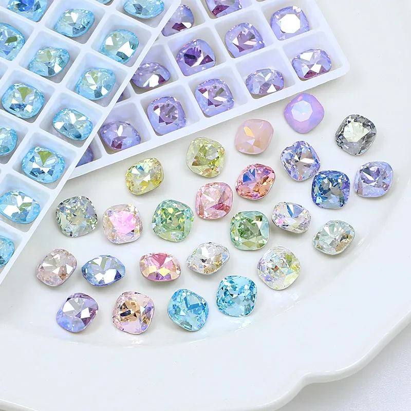 10 Uds. De diamantes de imitación de uñas elegantes de cristal cortado con cojín de colores mezclados, cristales para uñas K9, decoraciones para hacer joyas, piedras para manualidades y prendas