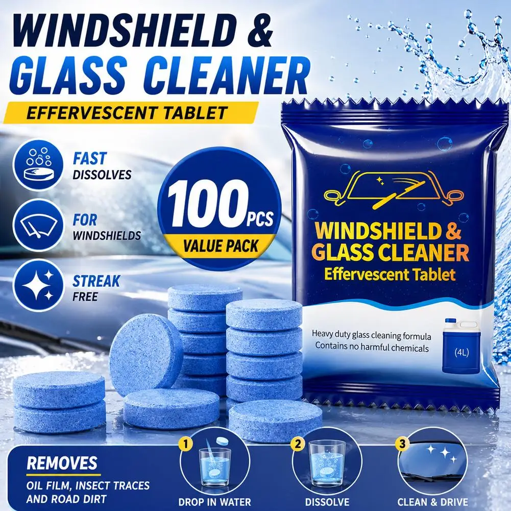 Car Windshield Washer Effervescent Tablets Powerful Oil Film Remover Streak Free Glass Cleaner Cleaning Tablets For Auto Window view 3