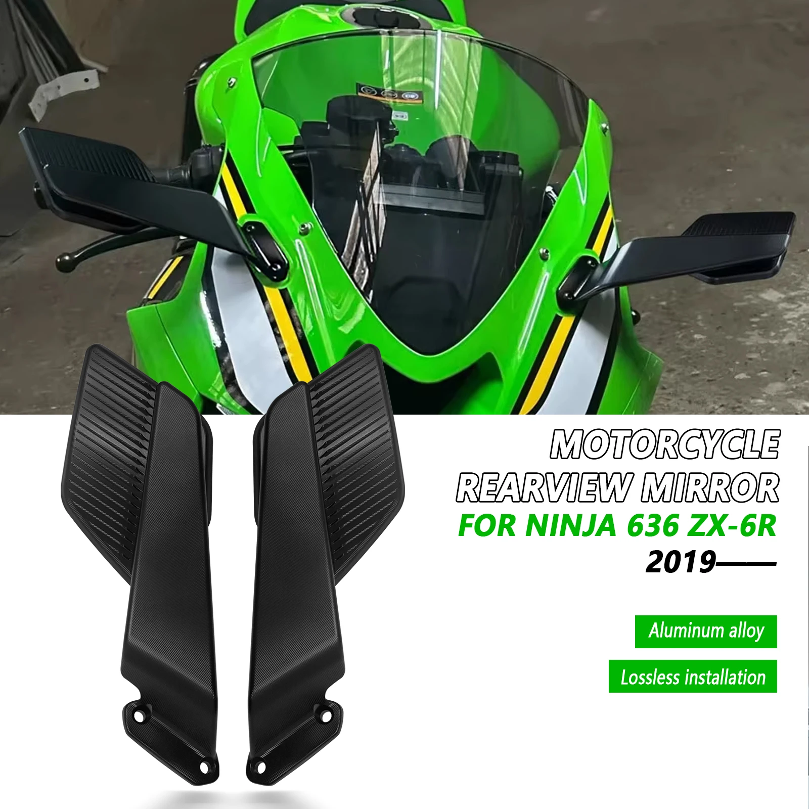 

Rearview Mirror Fit For Kawasaki ZX6R ZX636 2019-2023 2024 2025 New Motorcycle Stealth Winglets MIrror Side View Mirrors 2022